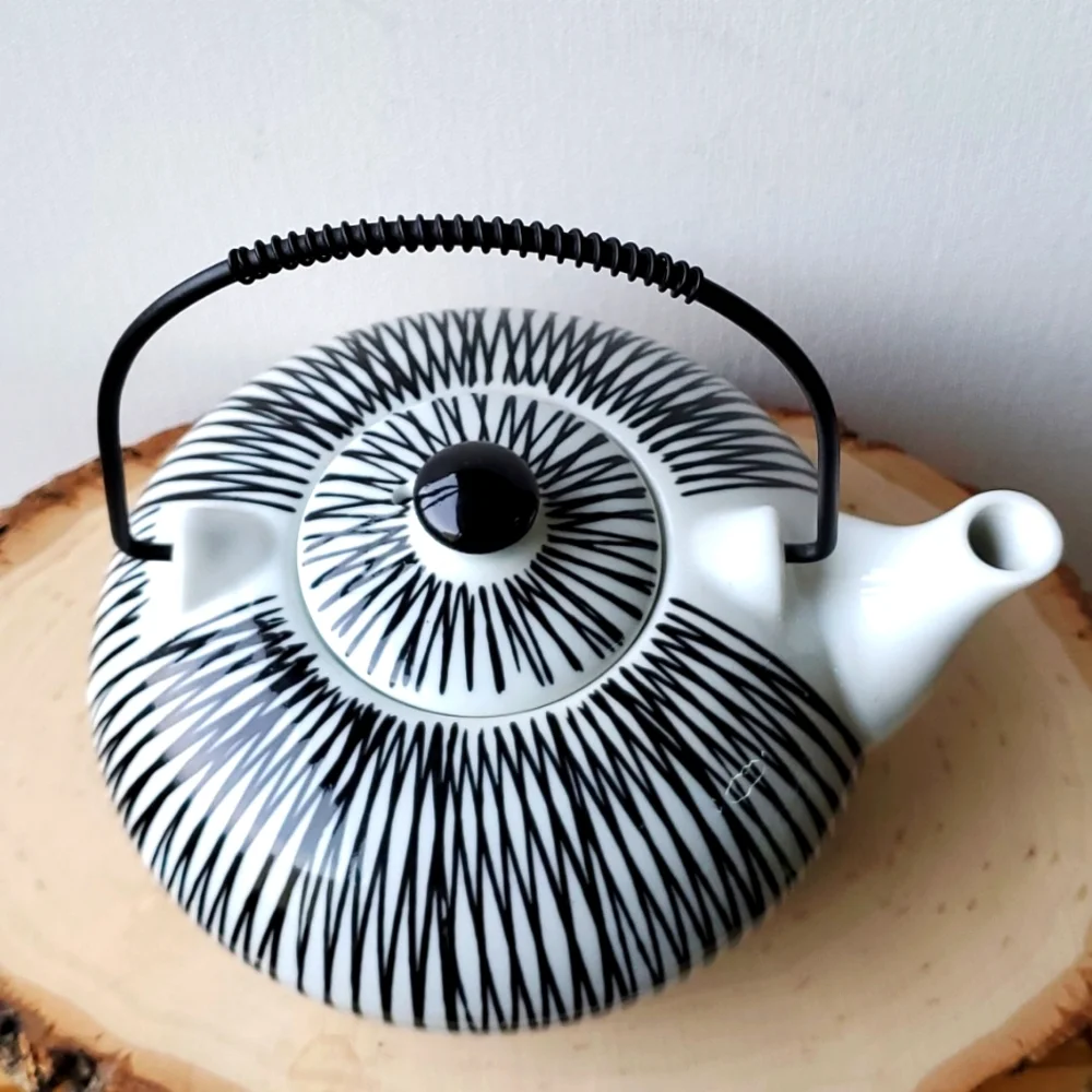 Akina Black and White Modern Handpainted Porcelain Teapot Pier One